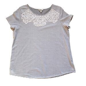 Striped Laced Shirt Short Sleeves Croft & Barrow Womens Size XXL